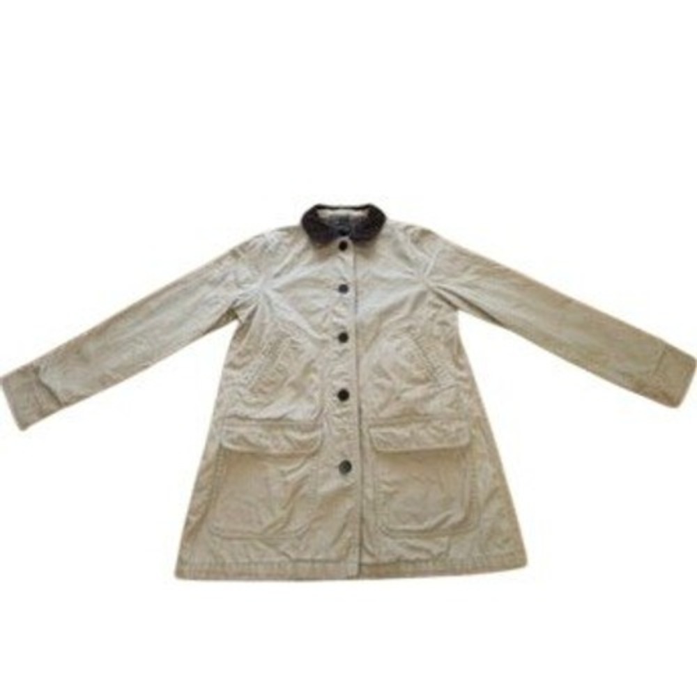 Lands End Womens Khaki‎ Tan Cotton Canvas Plaid Lined Barn Coat Jacket S 6-8